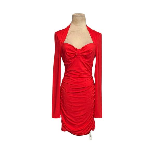 Uryiao red long sleeves bodycon mini dress size medium - Picture 9 of 16